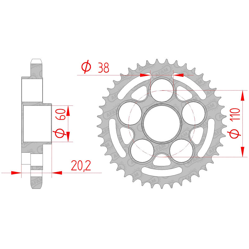 Afam AFAM Rear Sprocket Steel 525P 43T - (50800-43)