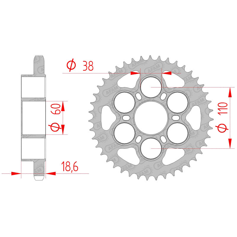 Afam AFAM Rear Sprocket Steel 525P 43T - (50801-43)