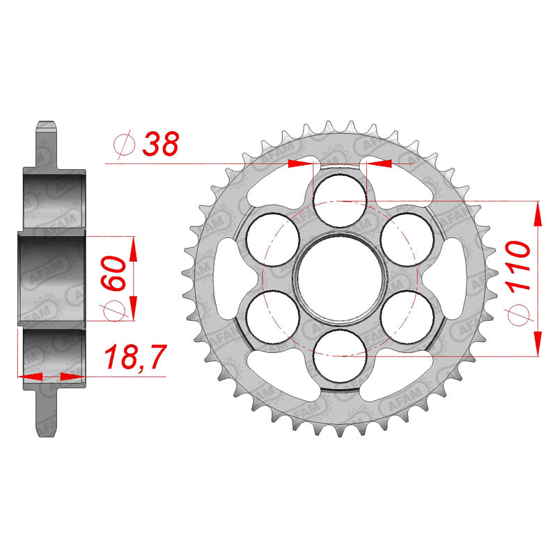 Afam AFAM Rear Sprocket Steel 520P 43T - (50806-43)