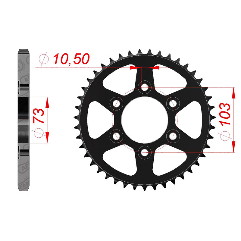 Afam AFAM Rear Sprocket Steel 525P 43T - (50807-43)