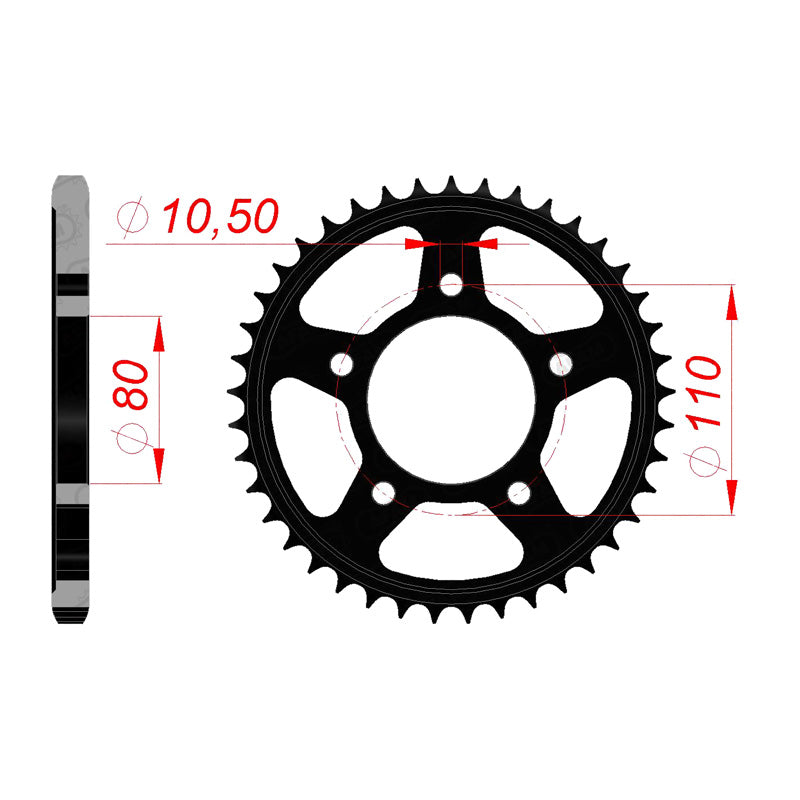 Afam AFAM Rear Sprocket Steel 525P 44T - (10504-44)