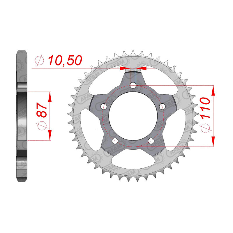 Afam AFAM Rear Sprocket Steel 525P 44T - (14404-44)