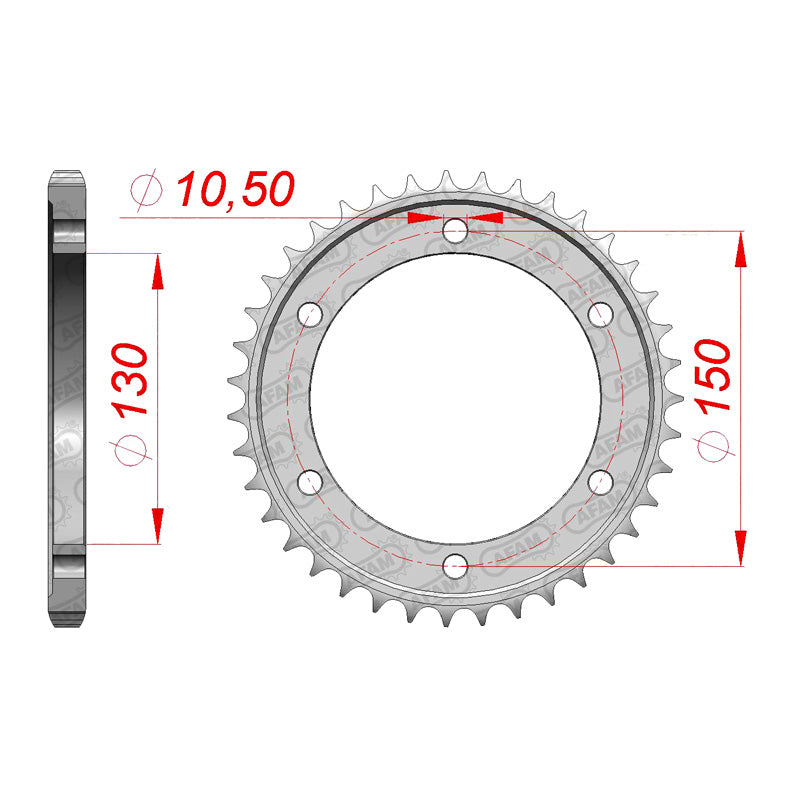 Afam AFAM Rear Sprocket Steel 525P 39T - (12606-39)