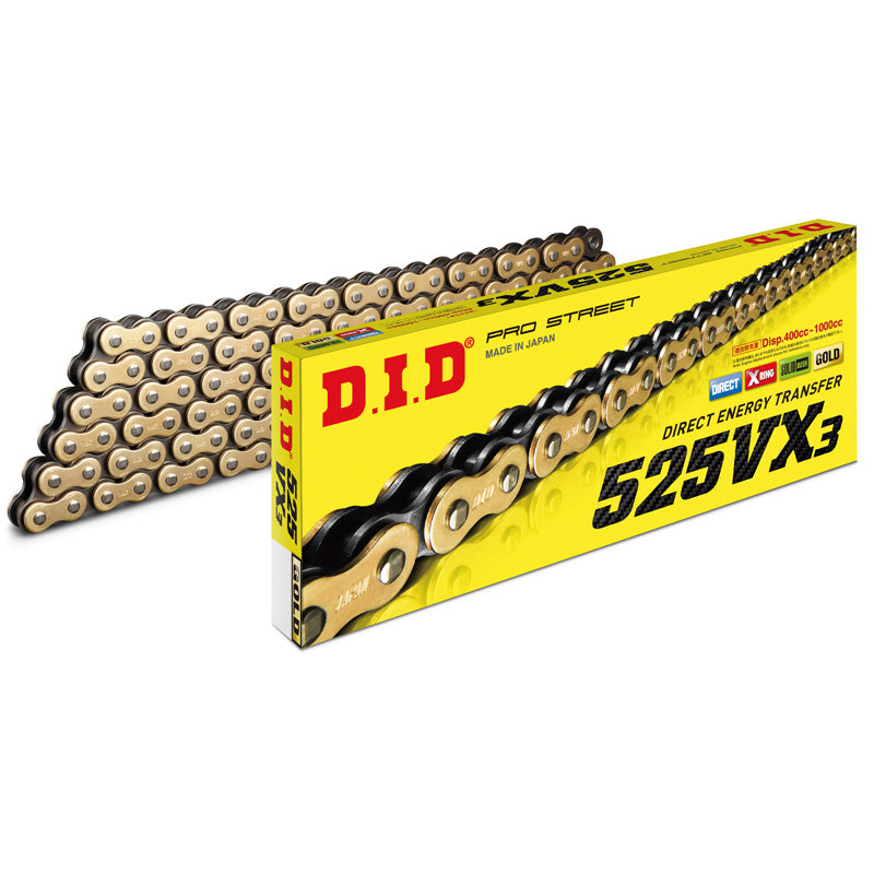 D.I.D 525VX3-110L GOLD & BLACK CHAIN W/ CLIP LINK
