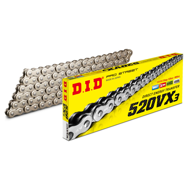 D.I.D 520VX3-120L SILVER CHAIN W/PRESS-FIT LINK